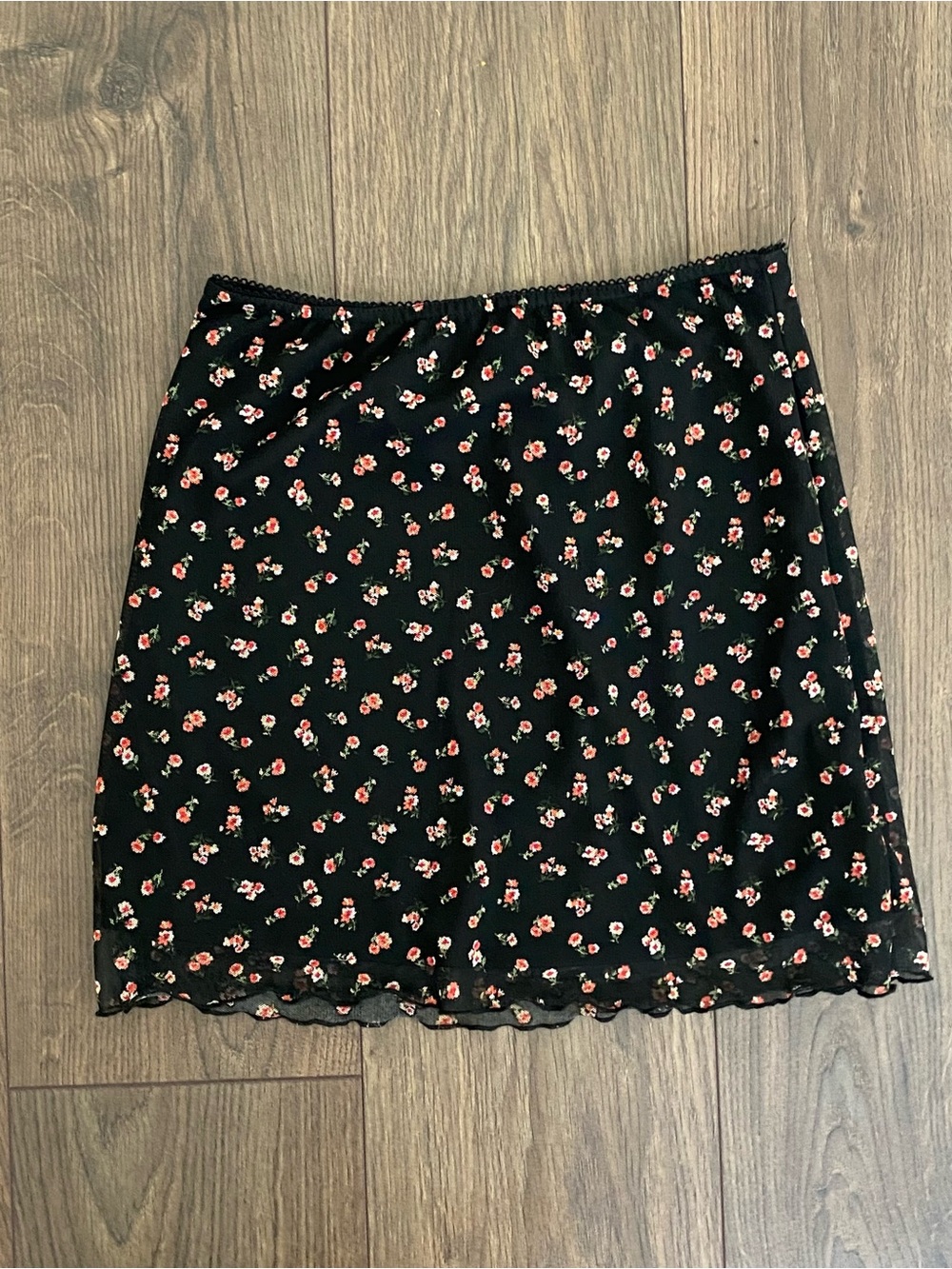 Urban Outfitters Black Mini Skirt with Red & Pink Floral Print